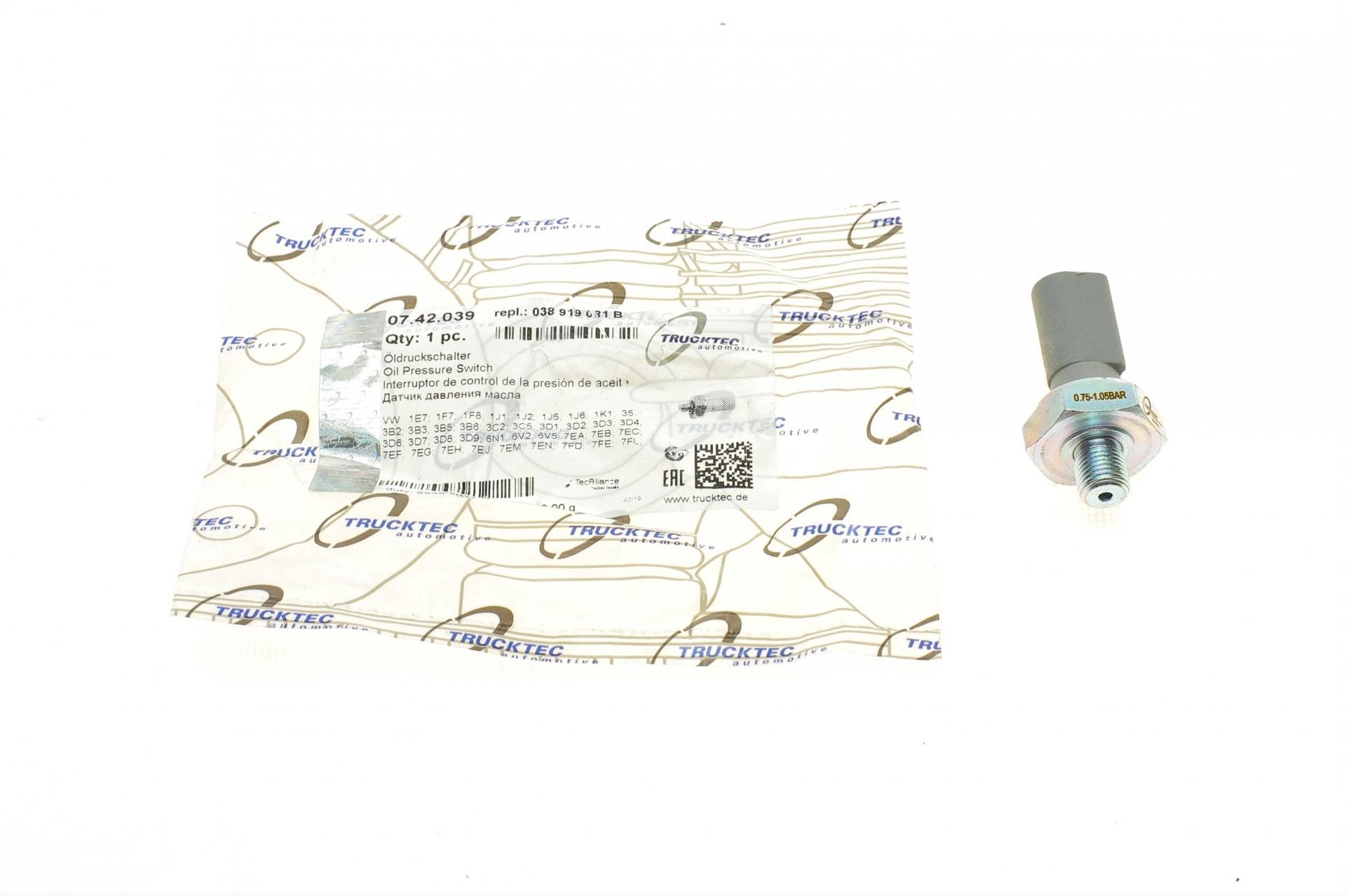 Датчик тиску оливи VW Caddy 1.9TDI/T5 2.0-2.5TDi 95- (0.75-1.05 bar) (сірий)