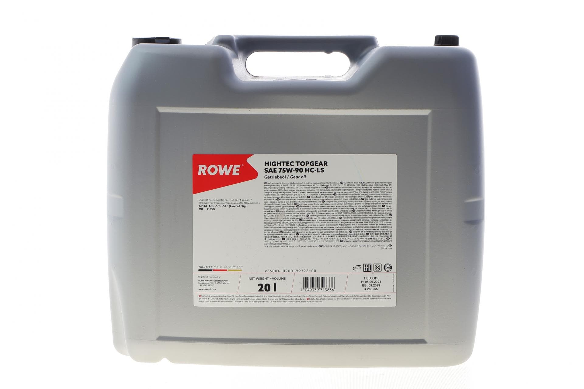 Олива 75W90 HIGHTEC TOPGEAR HC-LS (20L) (MIL-L 2105D) (API GL-4/GL-5/GL-5 LS)