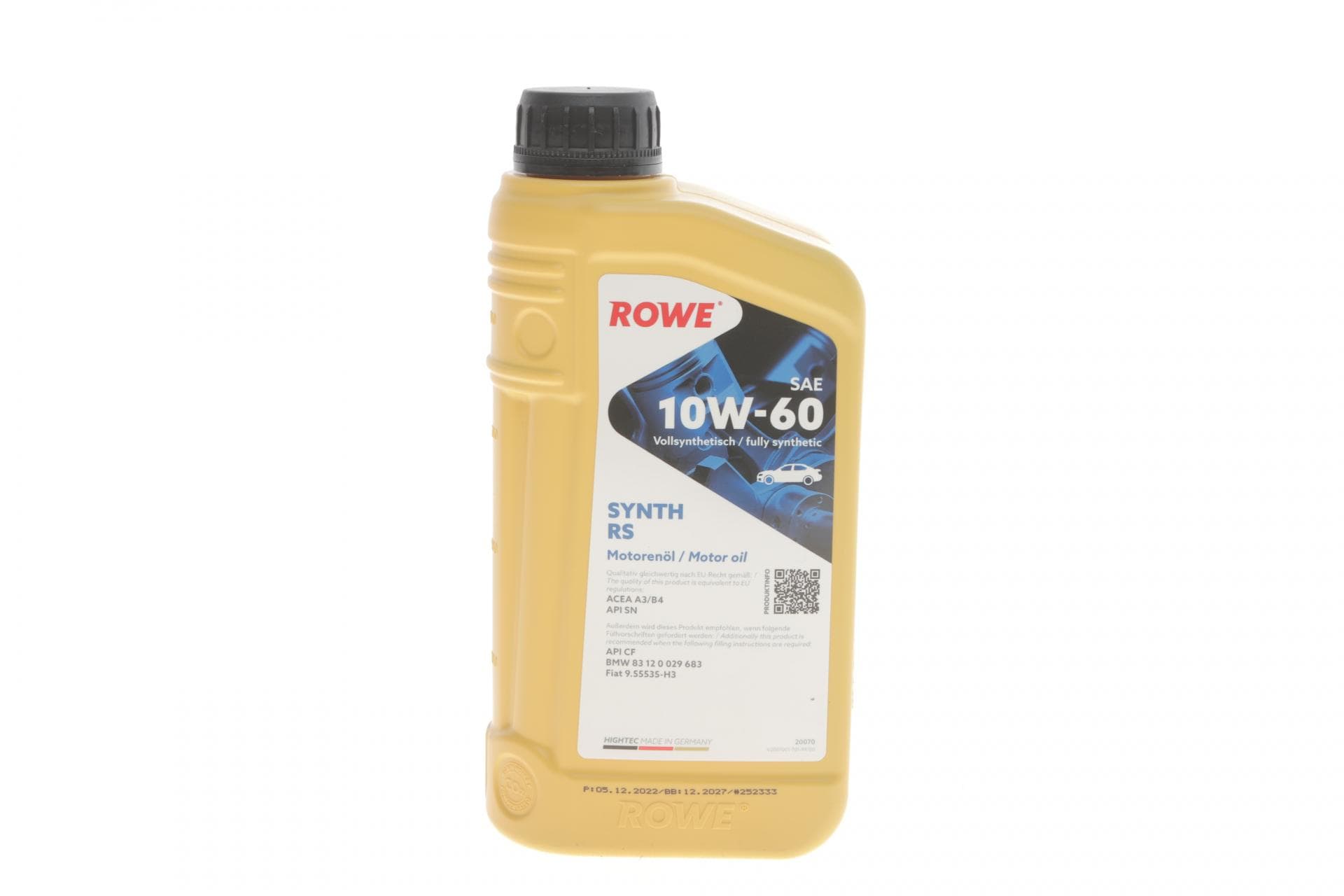 Олива 10W60 HIGHTEC SYNTH RS (1L) (BMW 83 12 0 029 683/Fiat 9.55535-H3)(ACEA A3/B4)(API SN/CF)