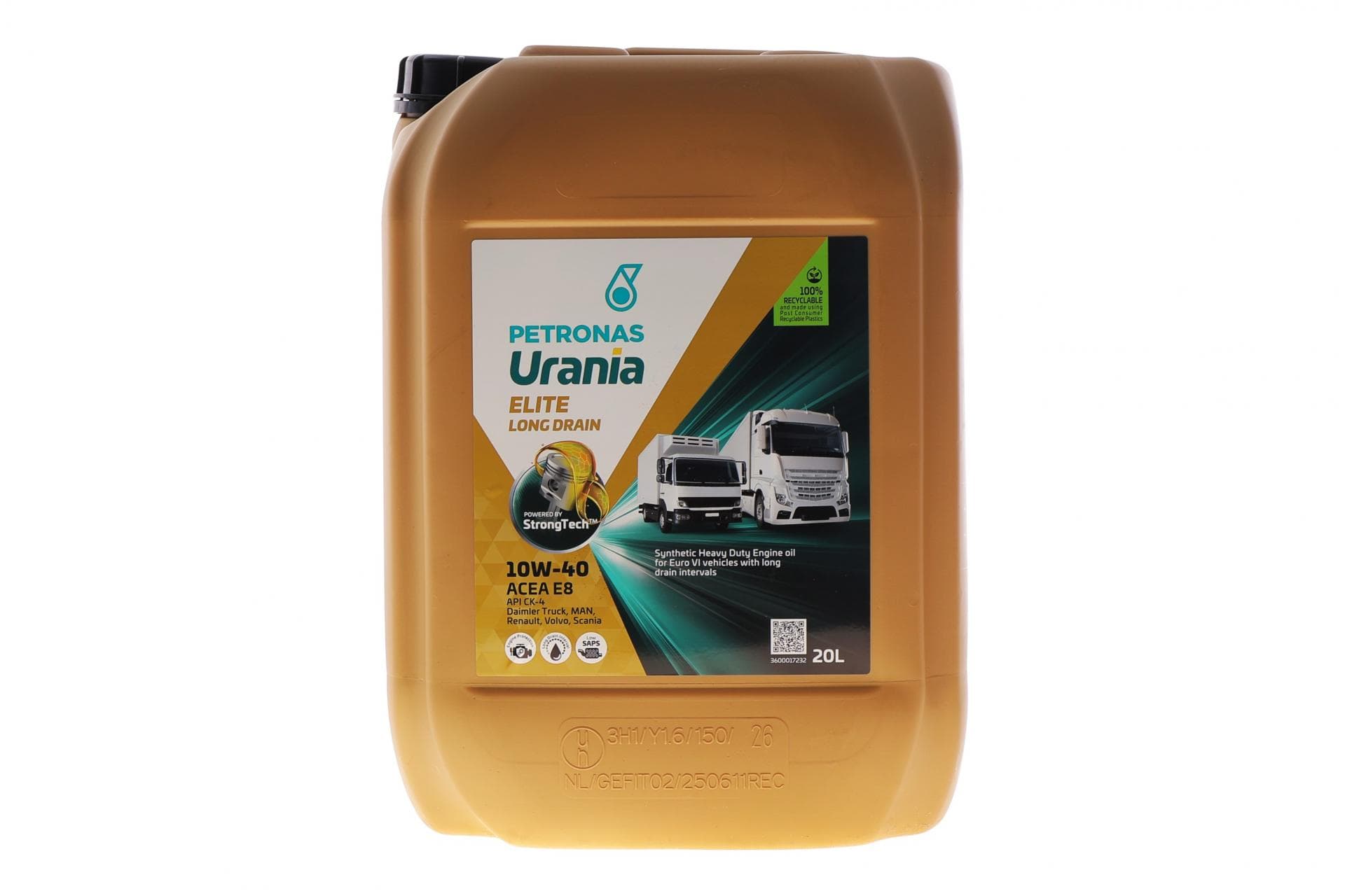 Олива 10W40 URANIA ELITE LONG DRAIN (20L) (API CK-4/CJ-4/ACEA E8/E7/E11) (MAN M3775/Renault RLD-3/Volvo VDS-4.5/MB 228.51/MB 228.52/MB 228.31)